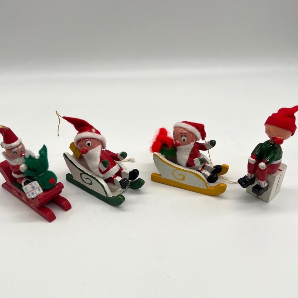 Vintage Handmade Christmas Ornament Lot of 4 Santa & Elves Cottage Core